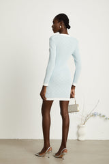 Lorelei Mini Dress Blue Check VNeck Button Detail