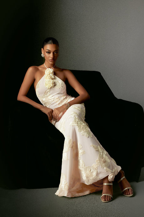 Lorelei White Floral Embroidered Halter Dress