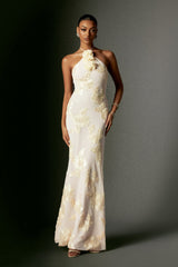 Lorelei White Halter Neck Embroidered Floral Dress