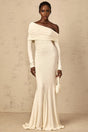 Lorenza Maxi Dress Off - Shoulder Ruched & Flared Hem White