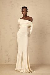 Lorenza Maxi Dress Off - Shoulder Ruched & Flared Hem White