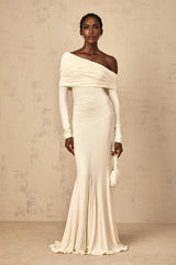 Lorenza Maxi Dress Off - Shoulder Ruched & Flared Hem White