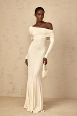 Lorenza Maxi Dress Off - Shoulder Ruched & Flared Hem White