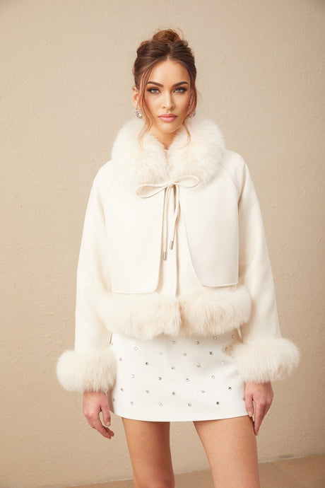 Lorenzina Coat Off White Suede Fox Fur Padded