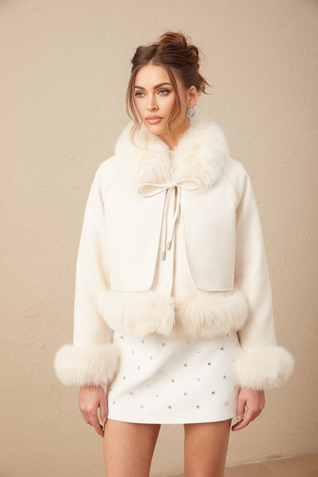 Lorenzina Coat Off White Suede Fox Fur Padded