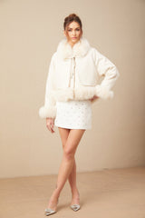Lorenzina Coat Off White Suede Fox Fur Padded