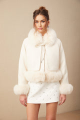 Lorenzina Coat Off White Suede Fox Fur Padded