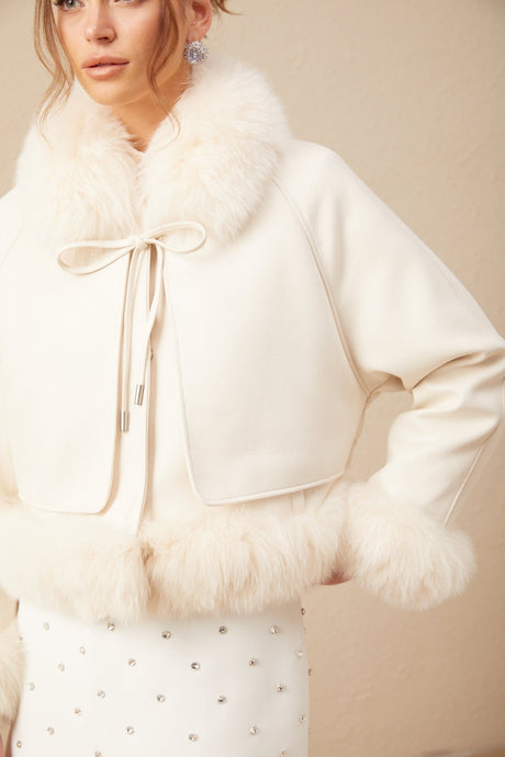 Lorenzina Coat Off White Suede Fox Fur Padded