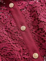 Lorenzina Midi Dress - Elegant Style - High Waist - Button Details - Color - Lace Material