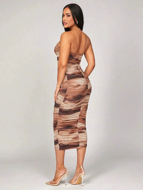 Lorenzina Midi Dress - Strapless Neckline - Wedding Occasion - Pencil Hem - Natural Waist - Elegant Style