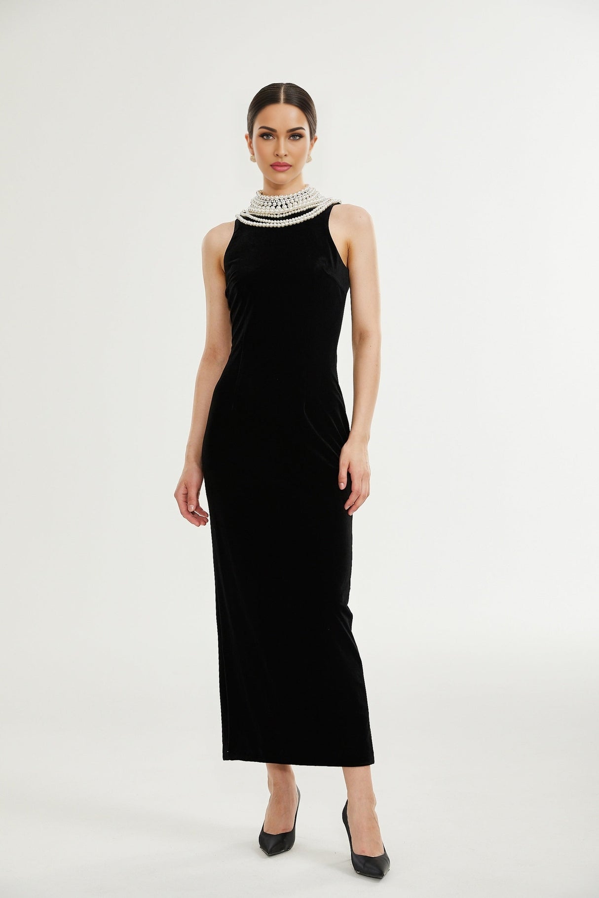 Lucena faux pearlembellished velvet dress