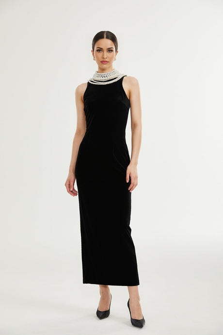 Lucena faux pearlembellished velvet dress
