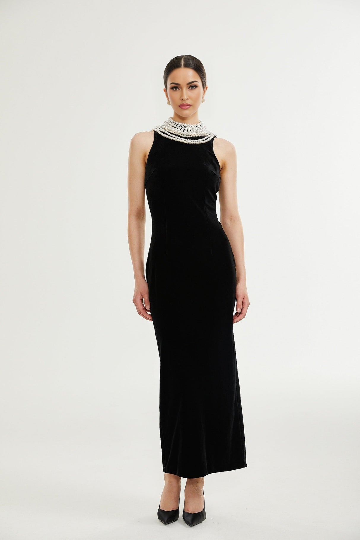Lucena faux pearlembellished velvet dress