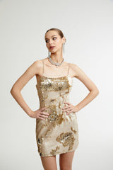 Lucia Mini Dress Gold Sequin Reversible Elegance & Glam