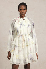 Lucia White Floral Chiffon Tiered Dress
