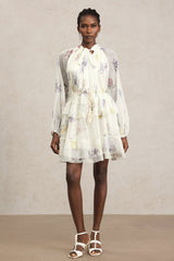 Lucia White Floral Chiffon Tiered Skirt Dress