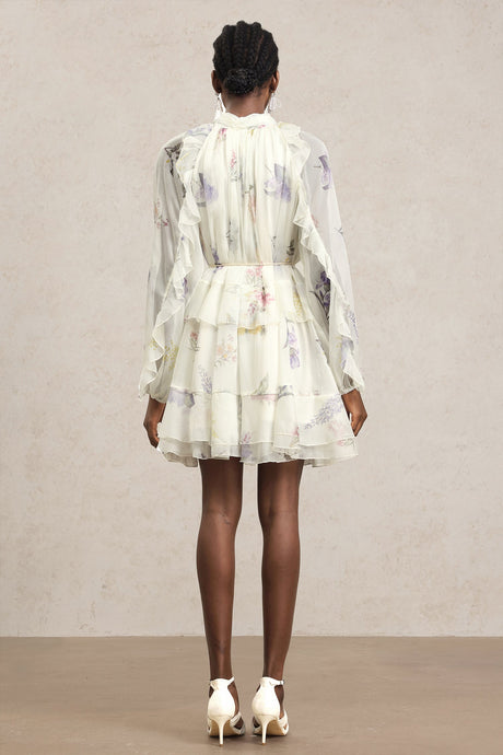 Lucia White Floral Chiffon Tiered Skirt Dress