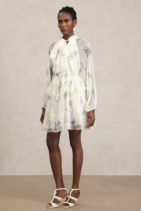 Lucia White Floral Chiffon Tiered Skirt Dress