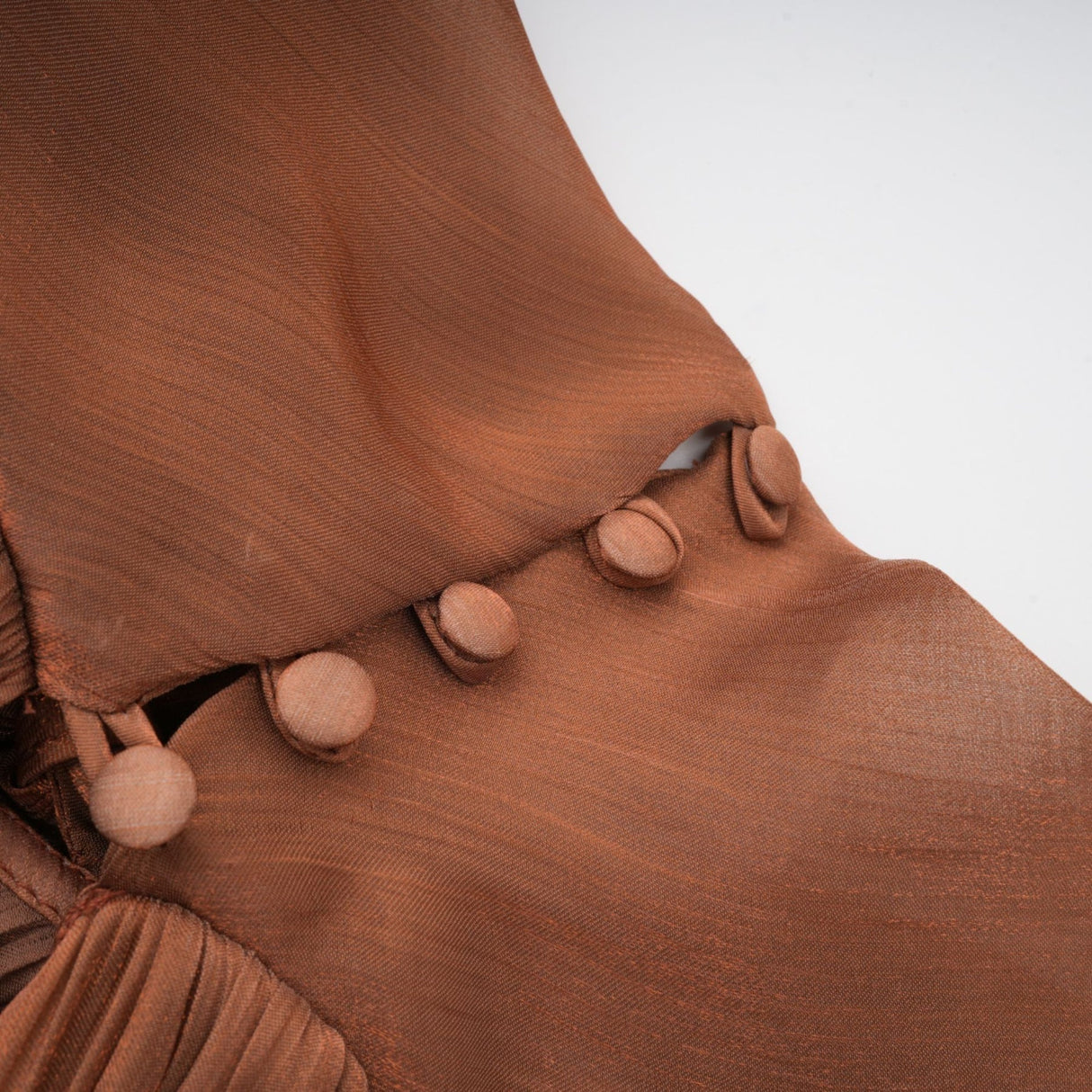 Luciana Maxi Dress in Brown Satin with Ribbon Tie - Neck and Pleats