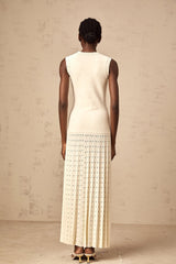 Luciana Maxi Dress in Elegant White with Faux - Pearl Embellishments & Knitted Detail