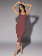 Luciana Midi Dress - Scoop Neck - Beach Occasion - Pencil Hem - Tank Style - Backless Feature