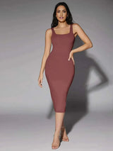 Luciana Midi Dress - Scoop Neck - Beach Occasion - Pencil Hem - Tank Style - Backless Feature