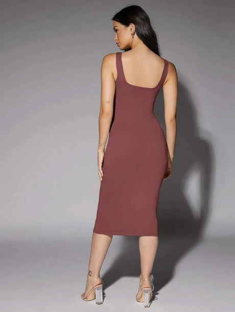 Luciana Midi Dress - Scoop Neck - Beach Occasion - Pencil Hem - Tank Style - Backless Feature