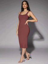 Luciana Midi Dress - Scoop Neck - Beach Occasion - Pencil Hem - Tank Style - Backless Feature