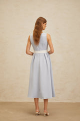 Luciana Midi Dress - Square Neck - Sleeveless - Bow Embellishment - Shirred Effect - Rear Zip Fastening