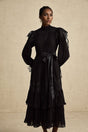 Lucie black guipurelace ruffled midi dress