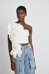 Lucie white floralapplique top