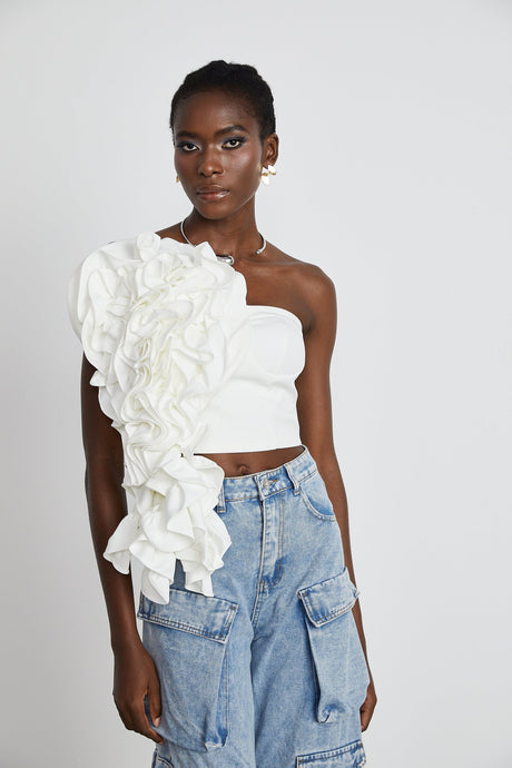 Lucie white floralapplique top