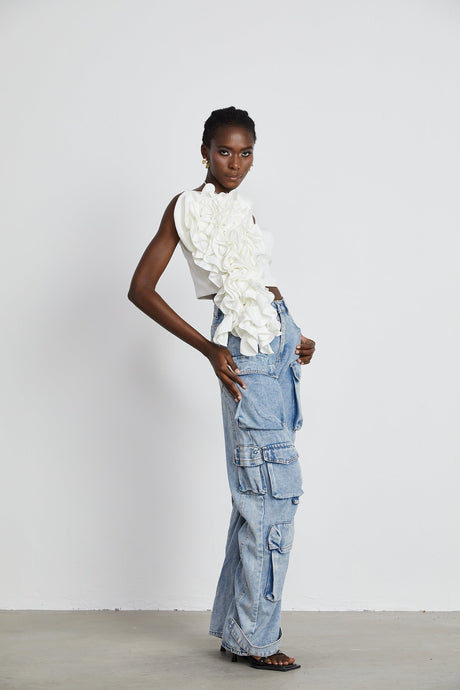 Lucie white floralapplique top