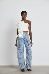 Lucie white floralapplique top