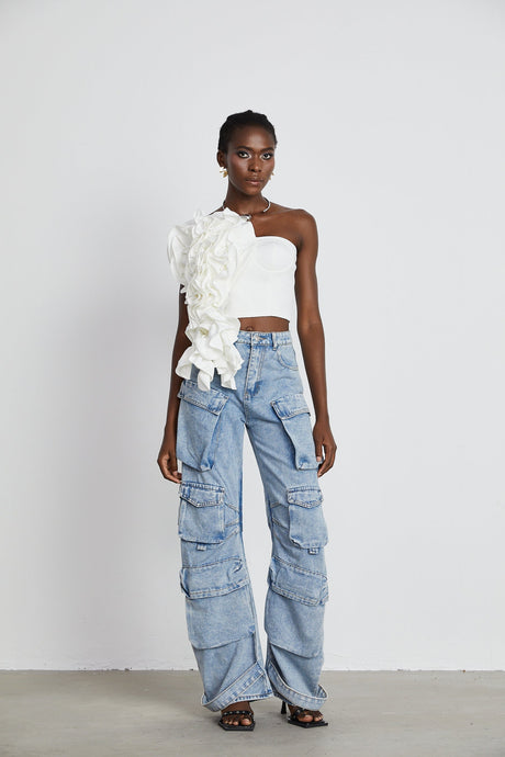 Lucie white floralapplique top