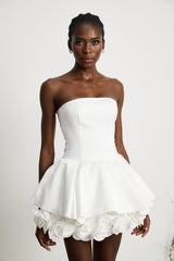 Lucie white petallayered strapless corset mini dress