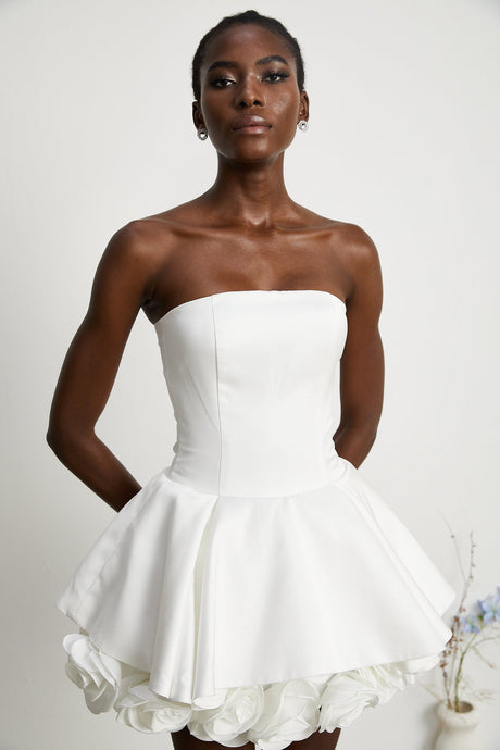 Lucie white petallayered strapless corset mini dress