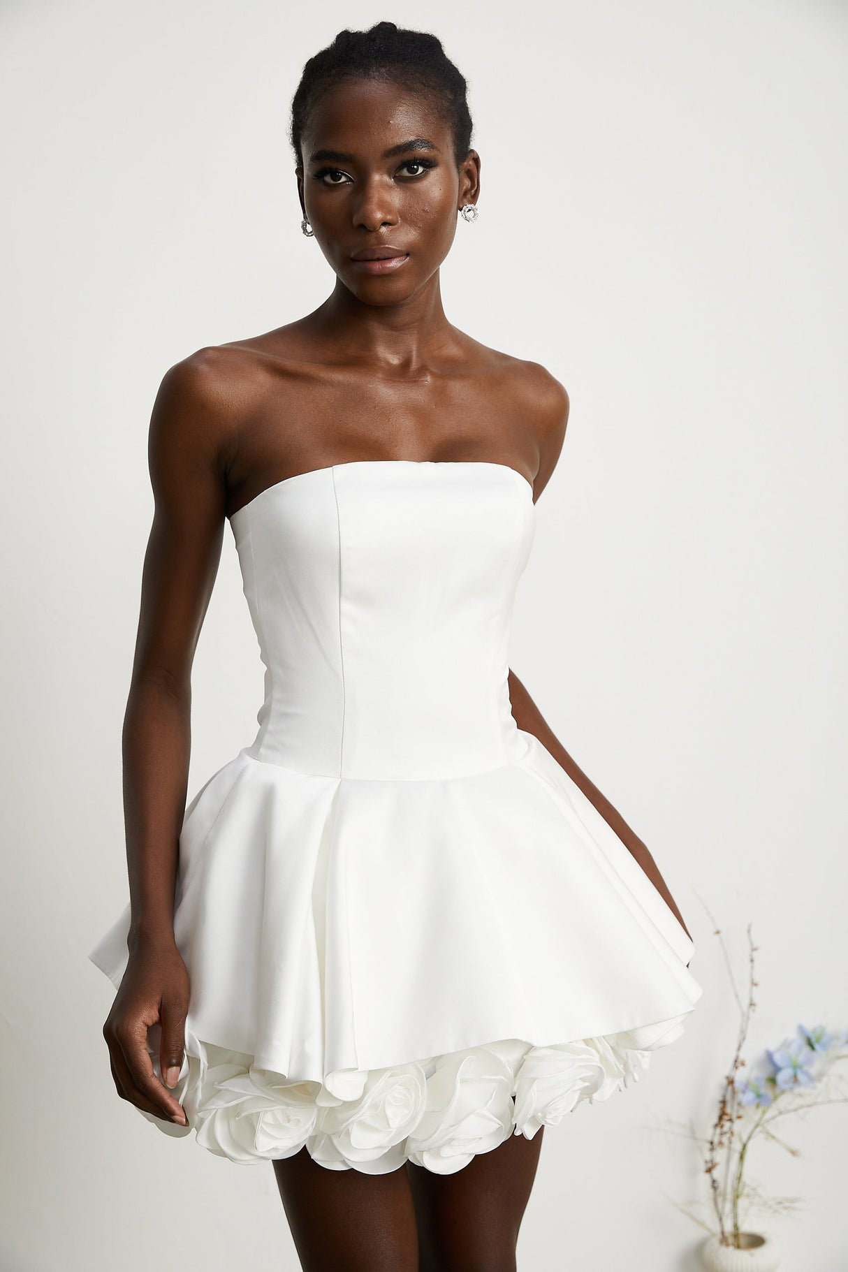 Lucie white petallayered strapless corset mini dress