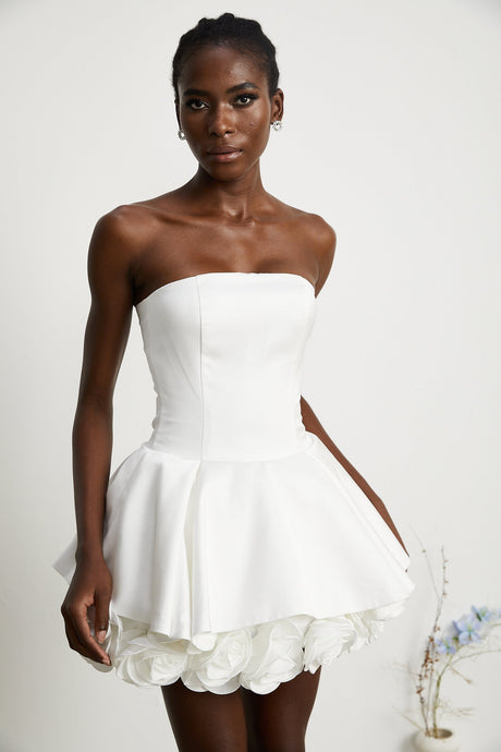 Lucie white petallayered strapless corset mini dress