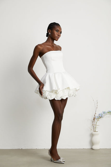 Lucie white petallayered strapless corset mini dress