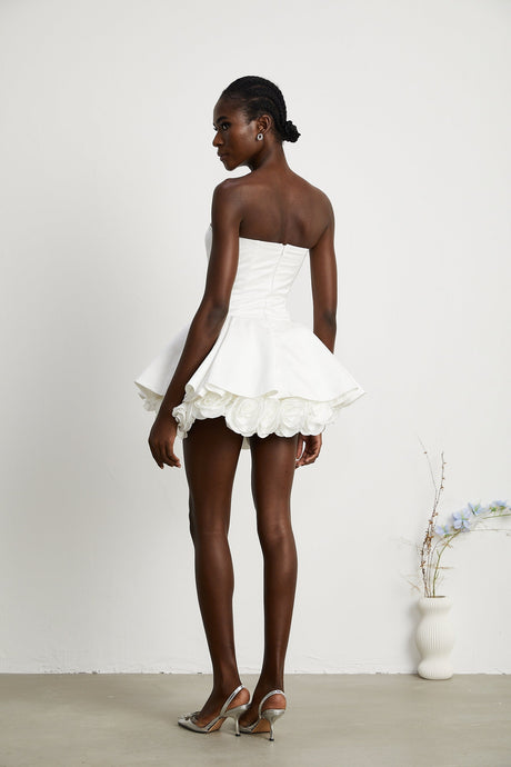 Lucie white petallayered strapless corset mini dress