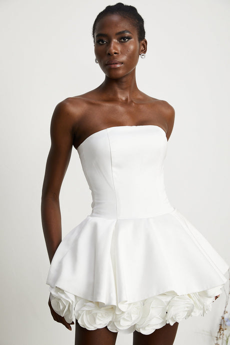 Lucie white petallayered strapless corset mini dress
