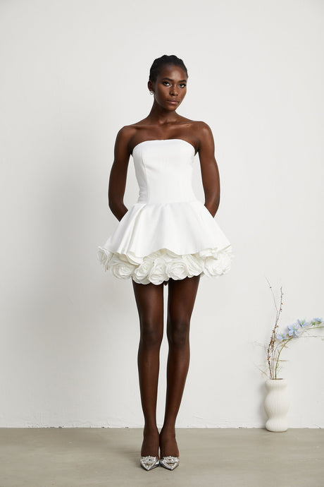 Lucie white petallayered strapless corset mini dress