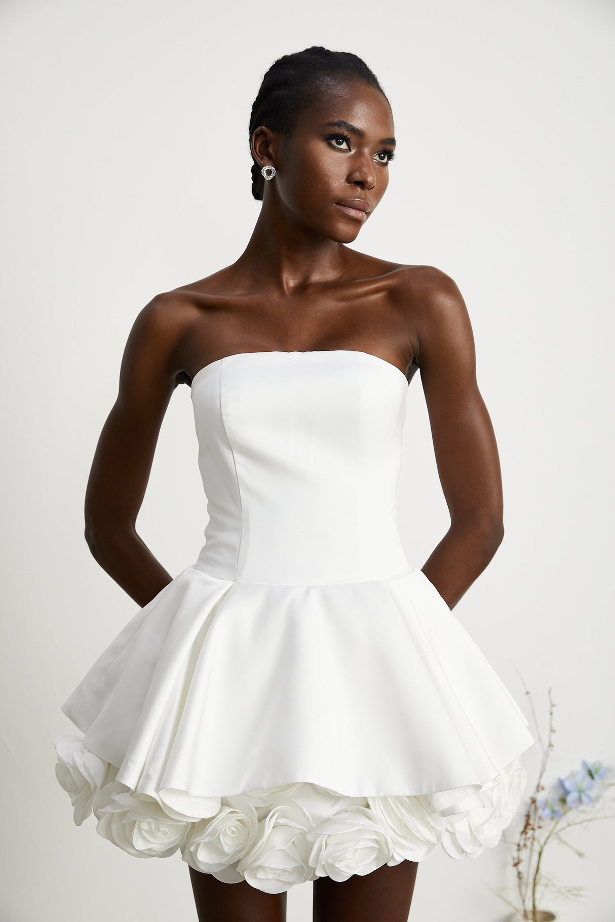 Lucie white petallayered strapless corset mini dress