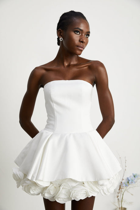 Lucie white petallayered strapless corset mini dress