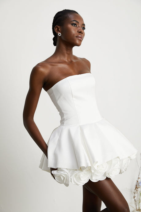 Lucie white petallayered strapless corset mini dress