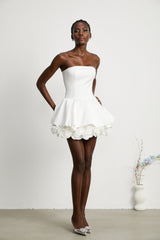 Lucie white petallayered strapless corset mini dress