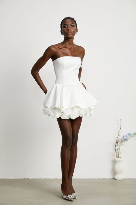 Lucie white petallayered strapless corset mini dress