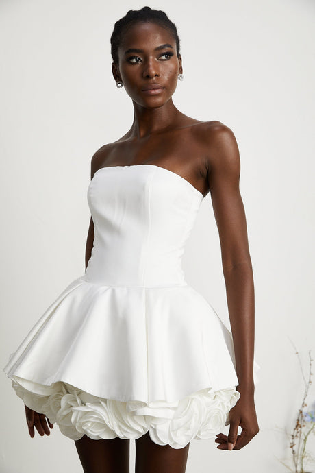 Lucie white petallayered strapless corset mini dress