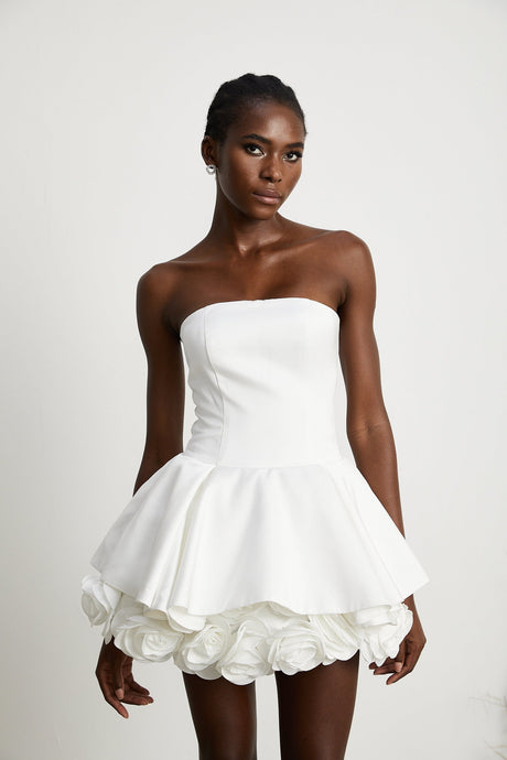 Lucie white petallayered strapless corset mini dress